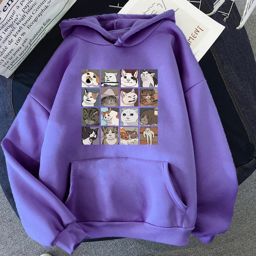 Meme Cats Puzzle Hoodie Y2K Harajuku Men'S Hoodies Street Men'S Sweatshirts Long Sleeve Punk Pullover Korean Clothes for Men