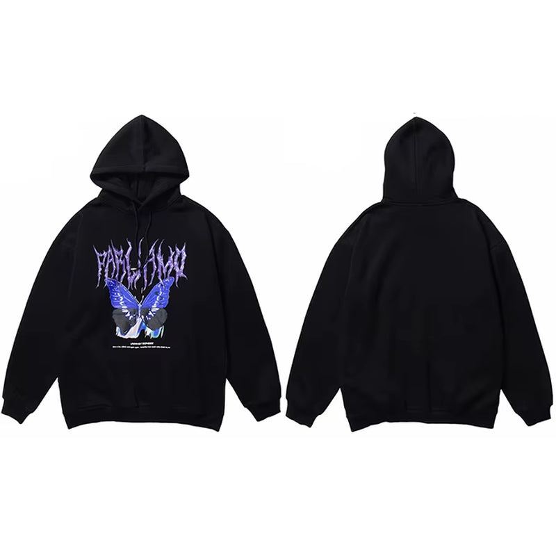 Men Hip Hop Hoodie Sweatshirt Butterfly Streetwear Harajuku Hoodie Pullover Oversized 2025 Autumn Cotton Hoodie Hiphop Loose