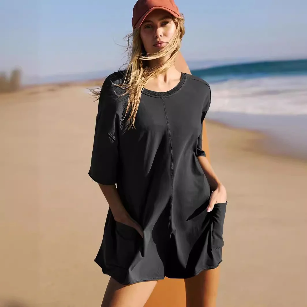 Rompers for Women Casual Short Sleeve Oversized with Deep Pockets