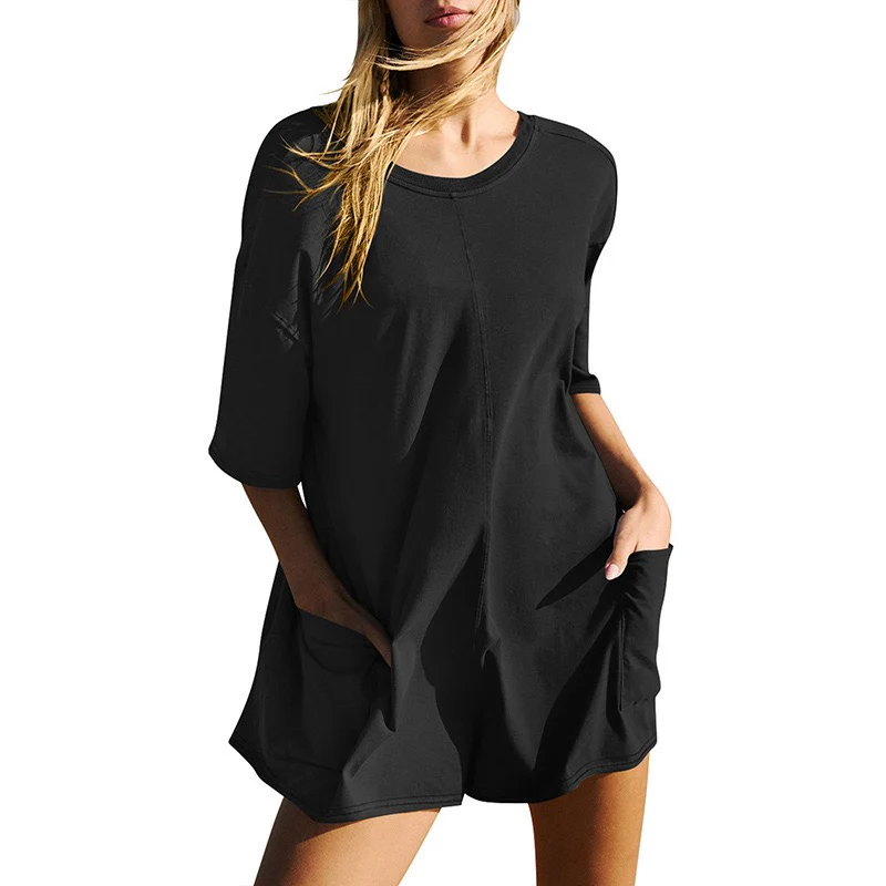 Rompers for Women Casual Short Sleeve Oversized with Deep Pockets