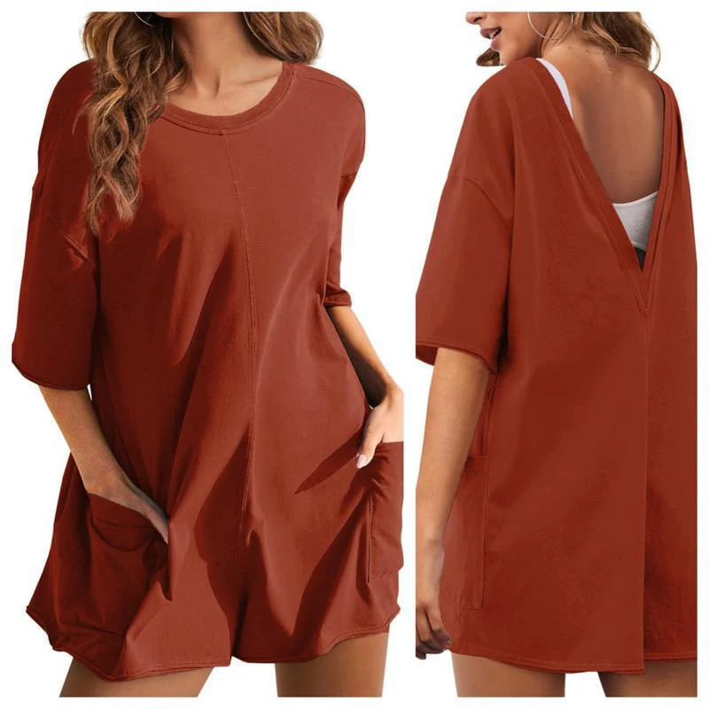 Rompers for Women Casual Short Sleeve Oversized with Deep Pockets