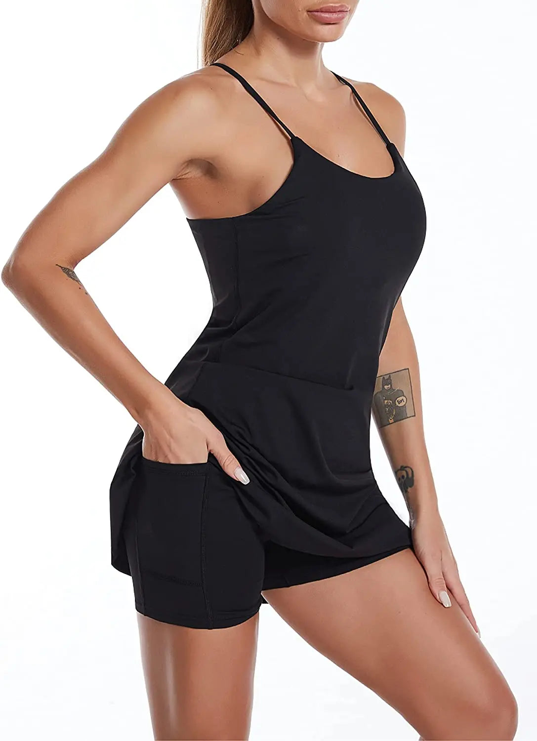 Female Built-In Bra & Women's Shorts Dress with Pockets