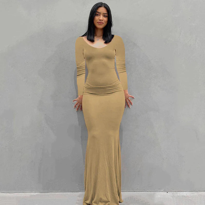 2023 Summer Women Sexy Spaghetti Strap Black Skims Long Dress Y2K Sleeveless Solid Skinny Bodycon Trumpet Maxi Dresses Vestidos