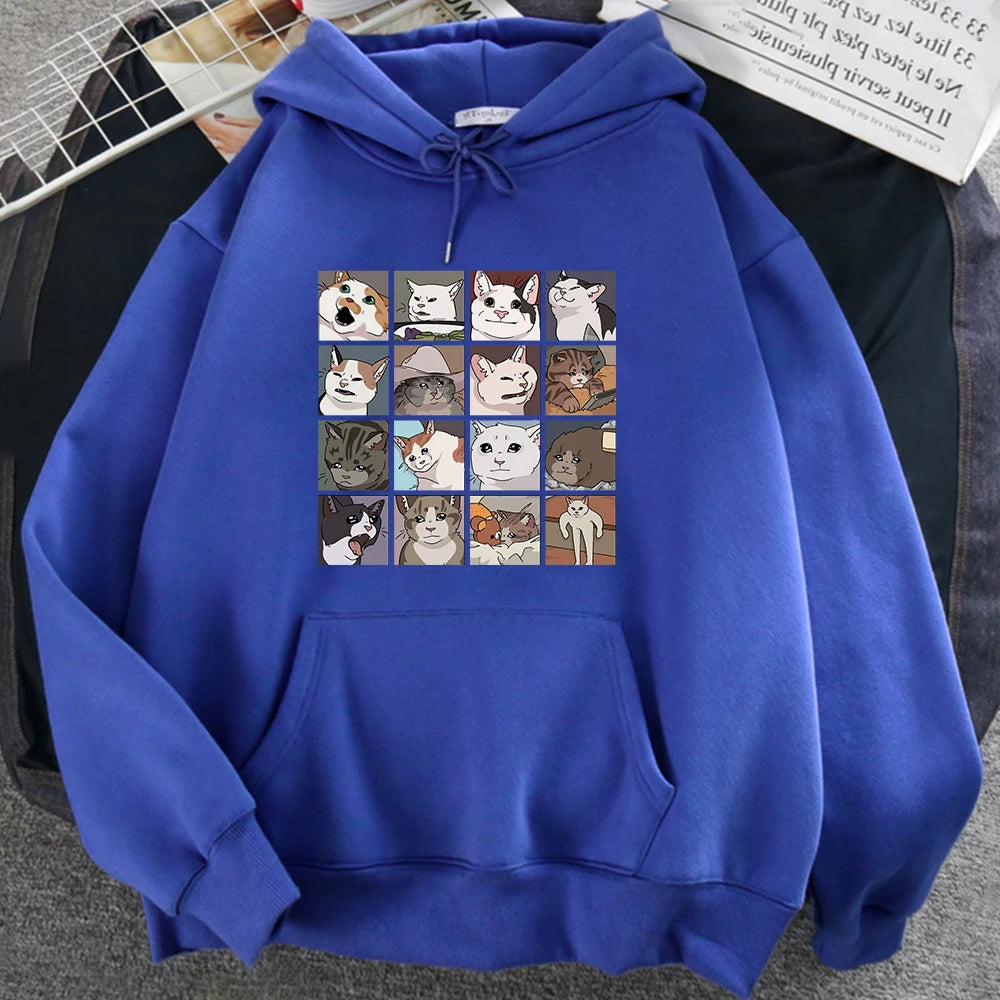 Meme Cats Puzzle Hoodie Y2K Harajuku Men'S Hoodies Street Men'S Sweatshirts Long Sleeve Punk Pullover Korean Clothes for Men