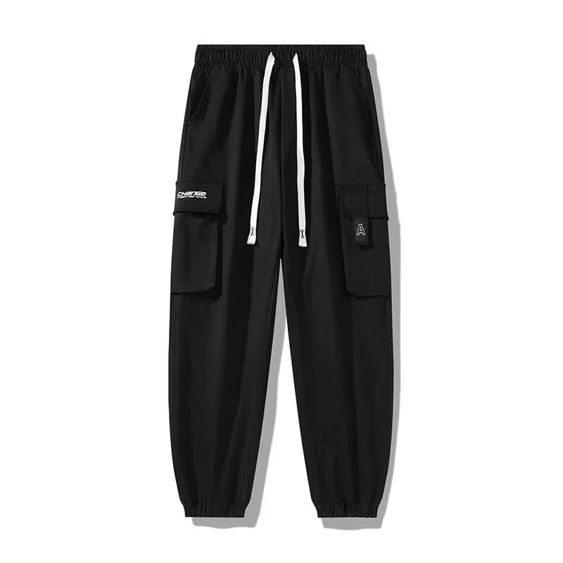 Loose Fit Multi Pocket Joggers for Spring Summer, Men'S Street Style Waist Drawstring Casual Pants Cargo Pants for Fitness Outdo