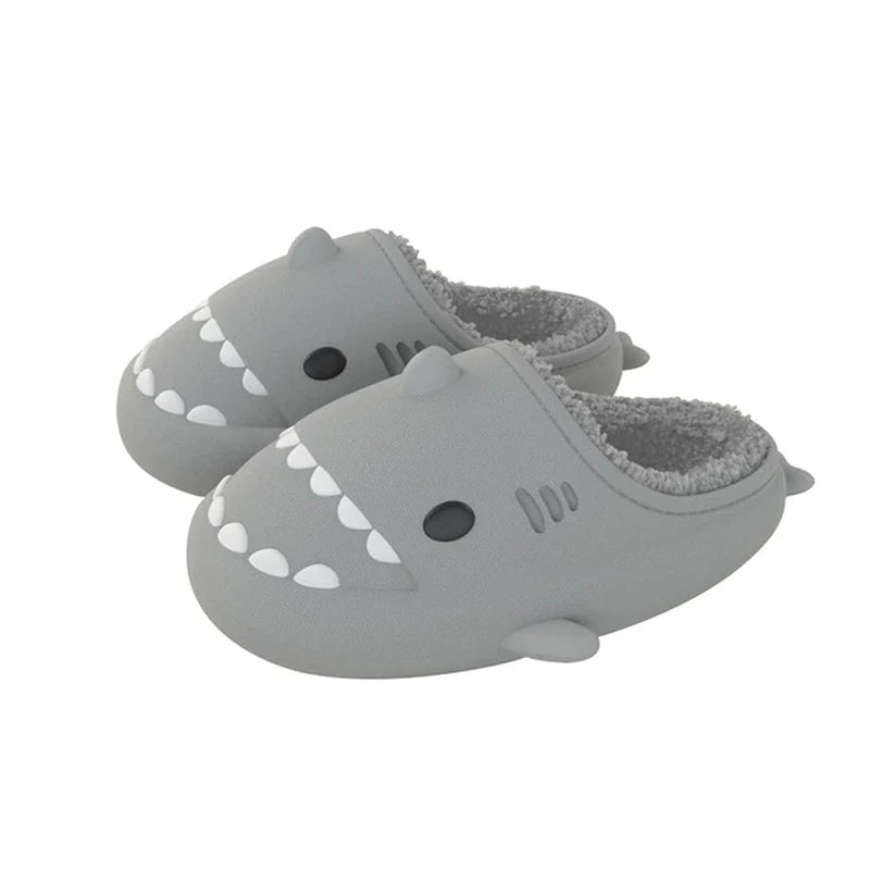 2022 Hot Cartoon Shark Cotton Slippers Adults Kids Warm Winter Cute Shoes Parents Children Waterproof Indoor Outdoor Plush Soft