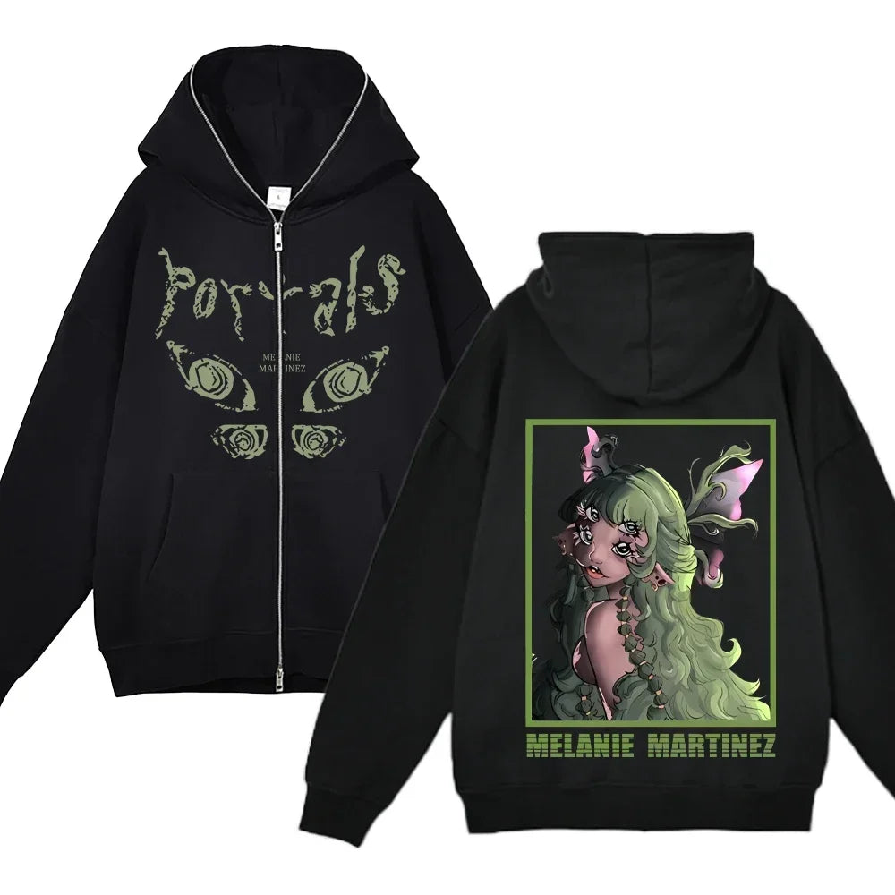 Melanie Martinez Hoodies Rapper Streetwear Jackets Casual Loose Zipper Sweatshirts Long Sleeve Full Zipup Hoodie Y2K Women Hoody