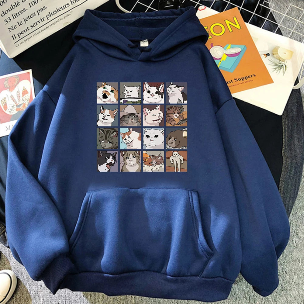 Meme Cats Puzzle Hoodie Y2K Harajuku Men'S Hoodies Street Men'S Sweatshirts Long Sleeve Punk Pullover Korean Clothes for Men