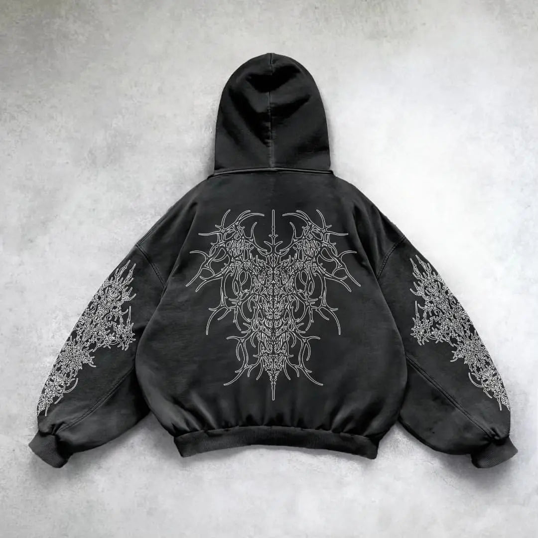 Harajuku Y2K Vintage Punk Solid Color Printed Men Casual Hoodie American Gothic Fashion Couple Casual Hoodie Sweatshirt