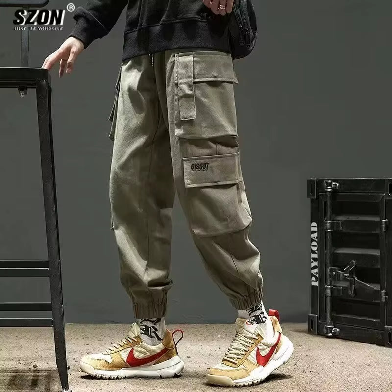 Loose Fit Multi Pocket Joggers for Spring Summer, Men'S Street Style Waist Drawstring Casual Pants Cargo Pants for Fitness Outdo