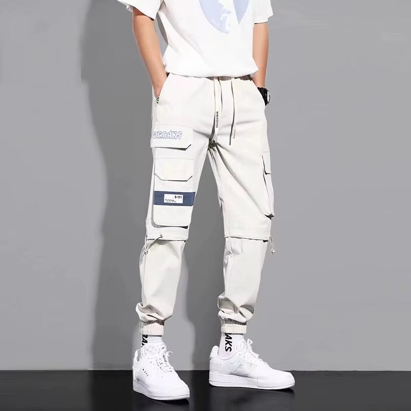 Loose Fit Multi Pocket Joggers for Spring Summer, Men'S Street Style Waist Drawstring Casual Pants Cargo Pants for Fitness Outdo