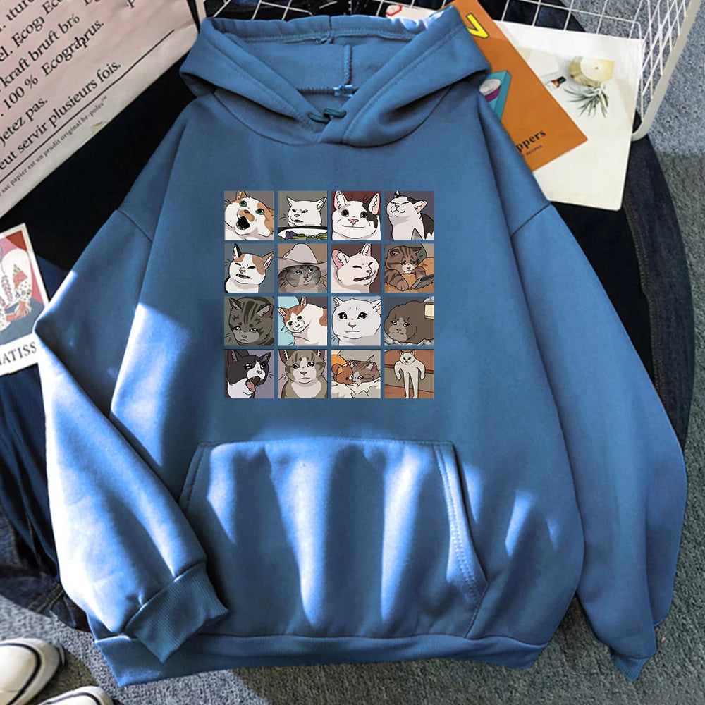 Meme Cats Puzzle Hoodie Y2K Harajuku Men'S Hoodies Street Men'S Sweatshirts Long Sleeve Punk Pullover Korean Clothes for Men