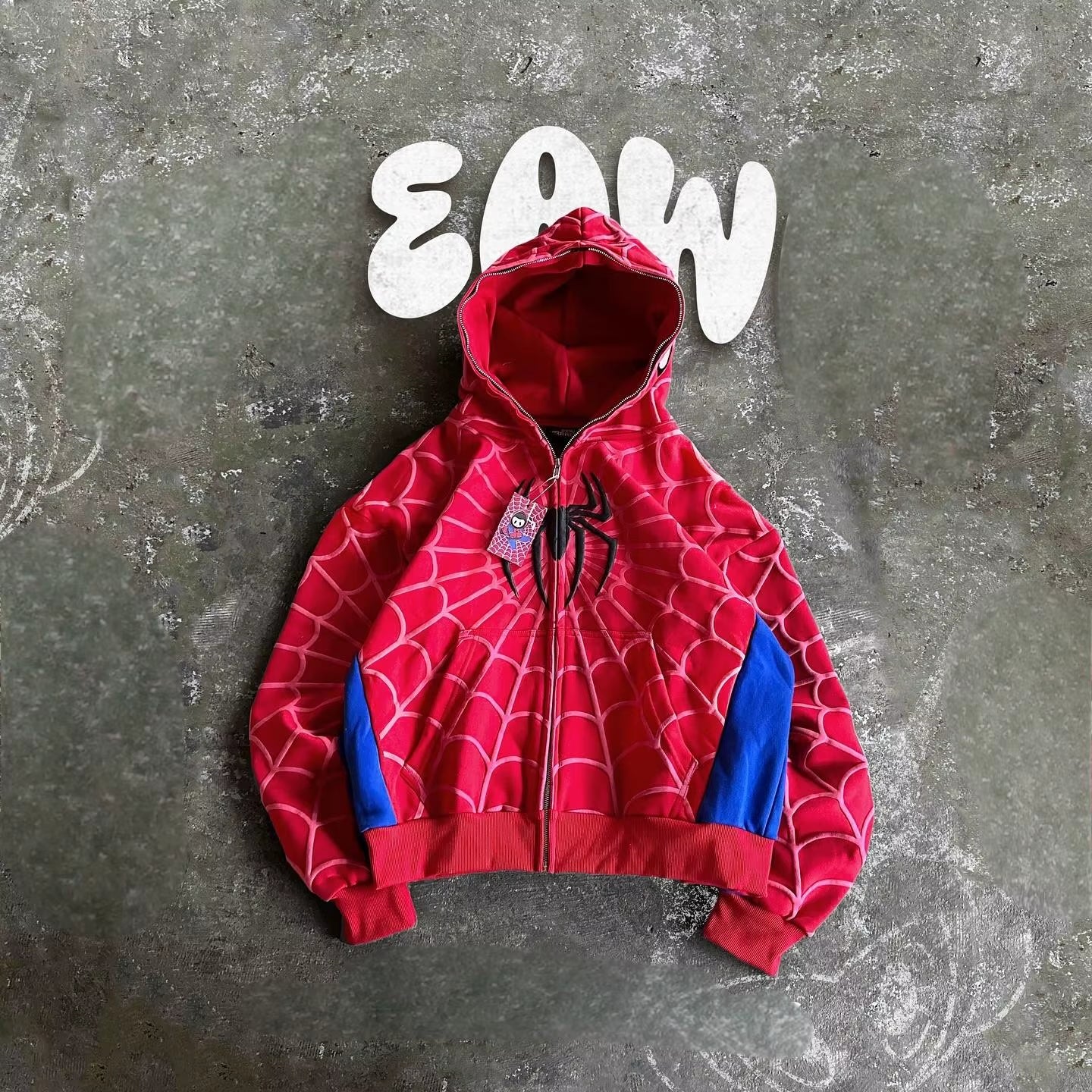 America Classics Gothic Red Spider Print Hooded Cardigan Full Zip up Loose Men Women Hip Hop Hoodie Jacket Y2K Street Sweatshirt