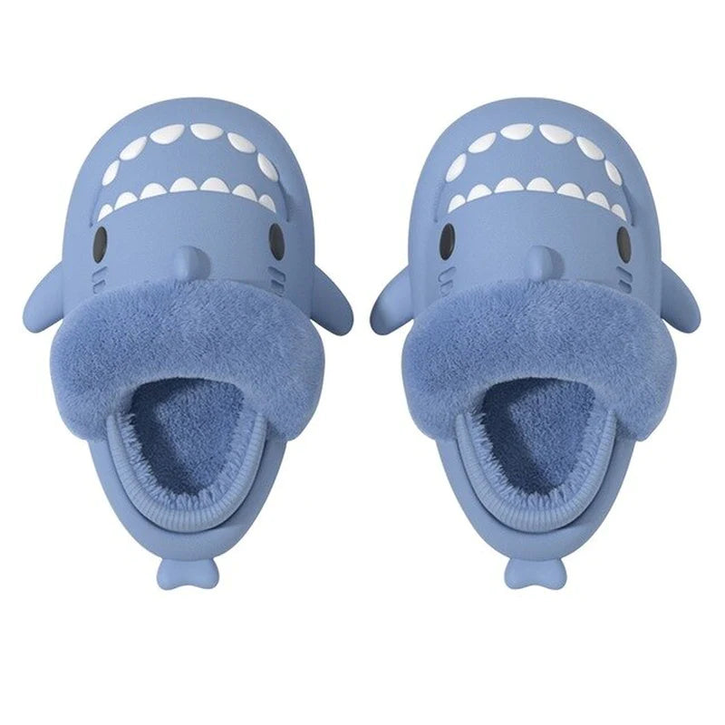 2022 Hot Cartoon Shark Cotton Slippers Adults Kids Warm Winter Cute Shoes Parents Children Waterproof Indoor Outdoor Plush Soft