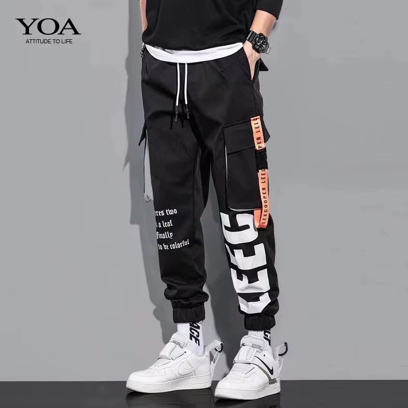 Loose Fit Multi Pocket Joggers for Spring Summer, Men'S Street Style Waist Drawstring Casual Pants Cargo Pants for Fitness Outdo