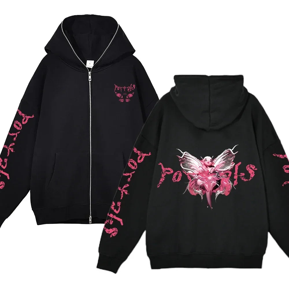 Melanie Martinez Hoodies Rapper Streetwear Jackets Casual Loose Zipper Sweatshirts Long Sleeve Full Zipup Hoodie Y2K Women Hoody