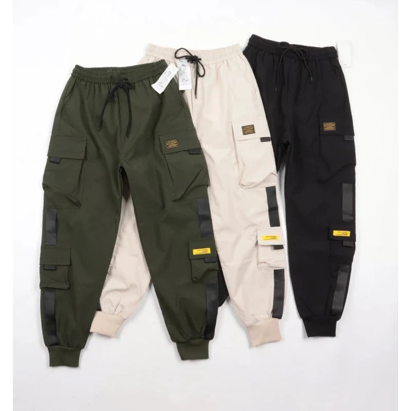 Loose Fit Multi Pocket Joggers for Spring Summer, Men'S Street Style Waist Drawstring Casual Pants Cargo Pants for Fitness Outdo