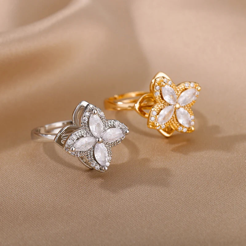 Four Clover Rotating Anxiety Rings for Women Gold Color Adjustable Stainless Steel Wedding Ring Aesthetic Jewelry Gift Anillos