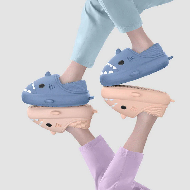 2022 Hot Cartoon Shark Cotton Slippers Adults Kids Warm Winter Cute Shoes Parents Children Waterproof Indoor Outdoor Plush Soft