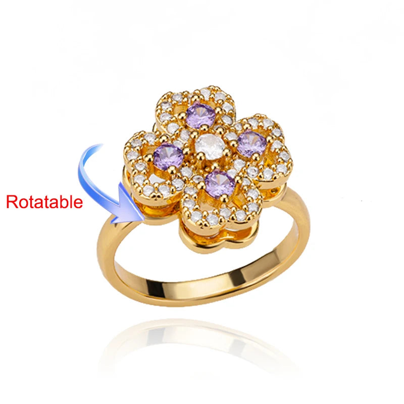 Four Clover Rotating Anxiety Rings for Women Gold Color Adjustable Stainless Steel Wedding Ring Aesthetic Jewelry Gift Anillos