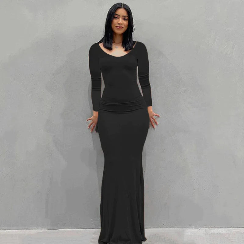 2023 Summer Women Sexy Spaghetti Strap Black Skims Long Dress Y2K Sleeveless Solid Skinny Bodycon Trumpet Maxi Dresses Vestidos