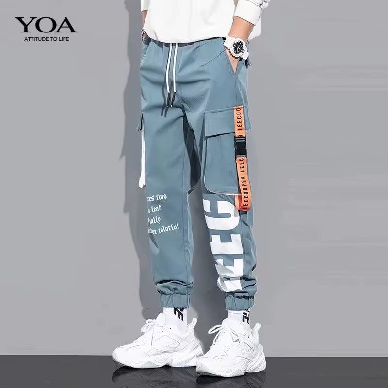 Loose Fit Multi Pocket Joggers for Spring Summer, Men'S Street Style Waist Drawstring Casual Pants Cargo Pants for Fitness Outdo