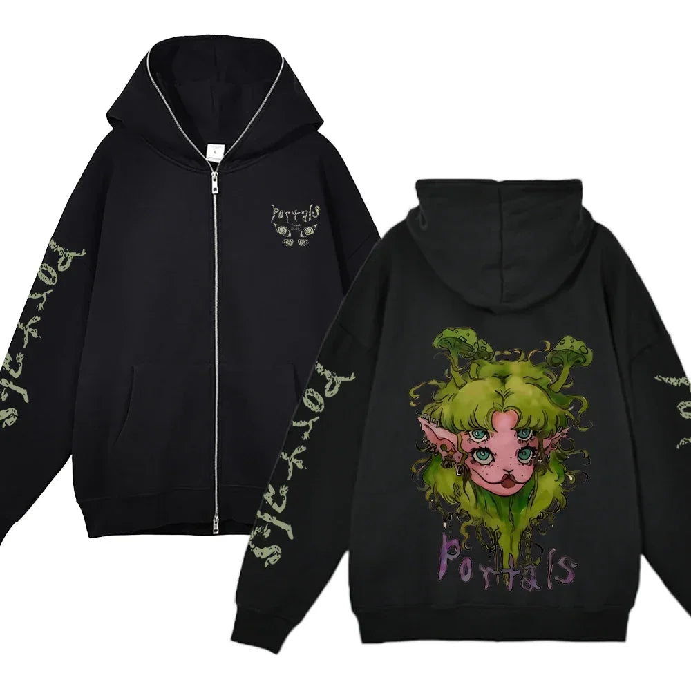 Melanie Martinez Hoodies Rapper Streetwear Jackets Casual Loose Zipper Sweatshirts Long Sleeve Full Zipup Hoodie Y2K Women Hoody