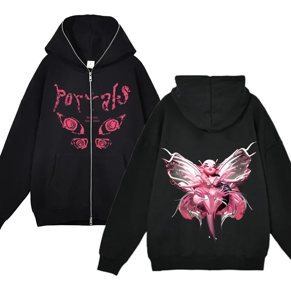 Melanie Martinez Hoodies Rapper Streetwear Jackets Casual Loose Zipper Sweatshirts Long Sleeve Full Zipup Hoodie Y2K Women Hoody