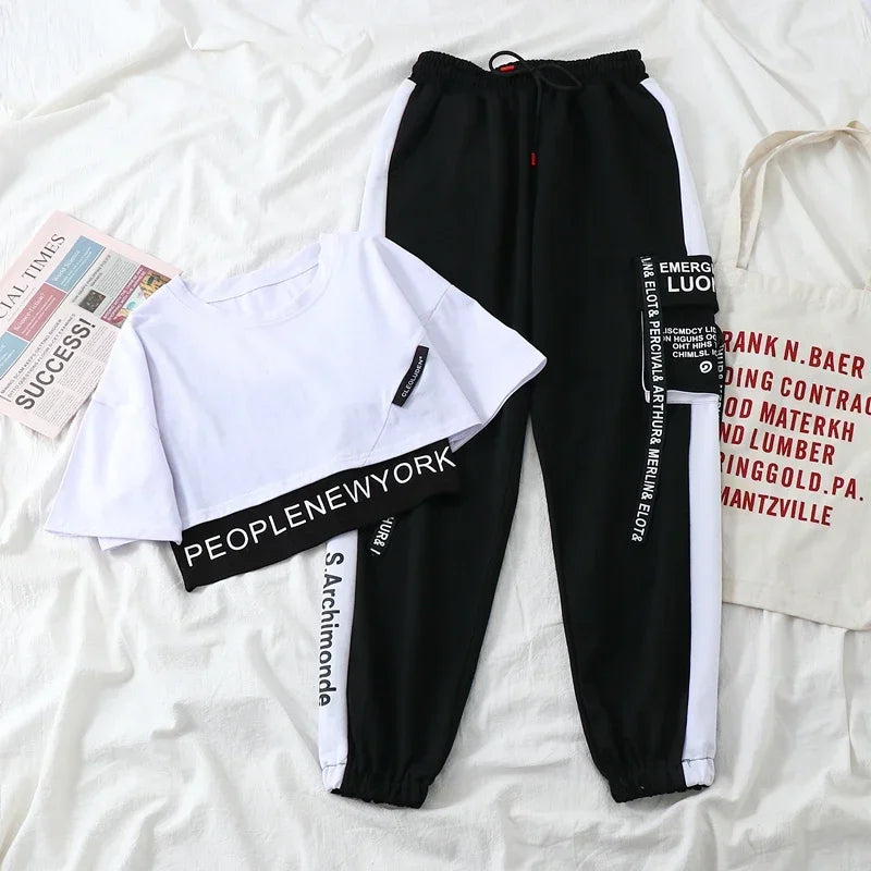 Summer Casual 3 Piece Sets Women Short Sleeve Crop Tops+Cargo Pants Suit 2025 New Korean Style Loose Fashion Woman'S Clothing