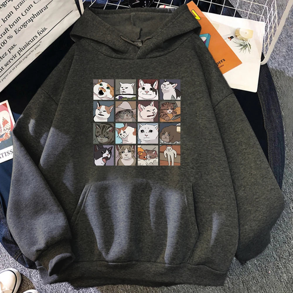 Meme Cats Puzzle Hoodie Y2K Harajuku Men'S Hoodies Street Men'S Sweatshirts Long Sleeve Punk Pullover Korean Clothes for Men