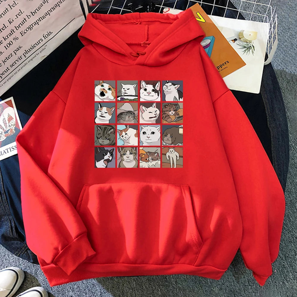 Meme Cats Puzzle Hoodie Y2K Harajuku Men'S Hoodies Street Men'S Sweatshirts Long Sleeve Punk Pullover Korean Clothes for Men